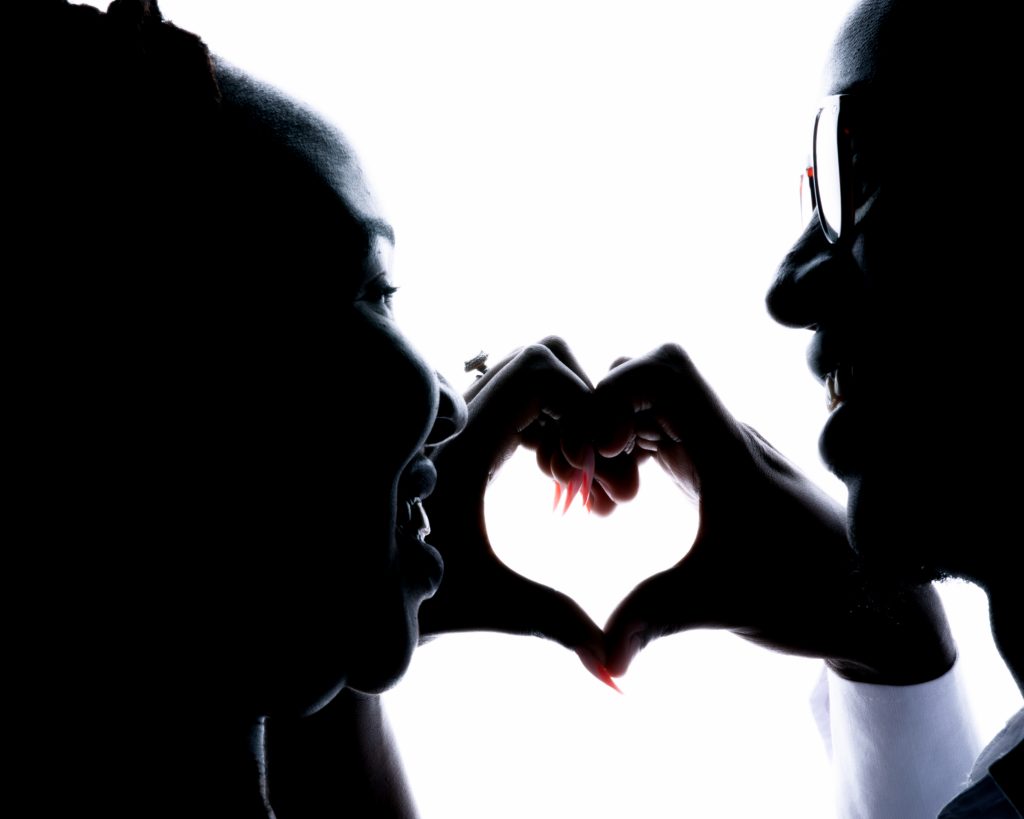 A romantic couple photoshoot at Mint Glint Studio, the best photostudio in Nairobi, featuring professional lighting and creative backdrops in the CBD.